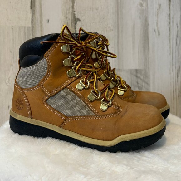 Timberland Little Boys Size 1 Field Boots Wheat Color Lace Up Chunky Soles - Picture 1 of 9